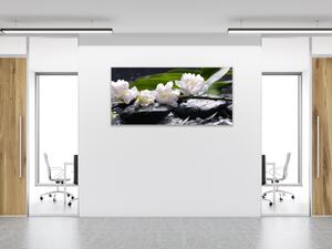 Obraz sklenený biely kvet na čiernom kameni Zen - 30 x 60 cm