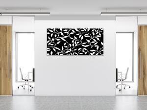 Obraz sklenený vzor čiernobiele lístie - 50 x 100 cm