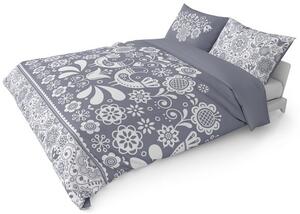 Šedé bavlnené posteľné obliečky s ľudovým motívom Sivá
