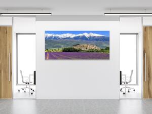 Obraz sklenený levanduľové pole pod horami - 50 x 100 cm