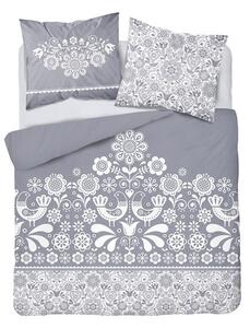Šedé bavlnené posteľné obliečky s ľudovým motívom Sivá
