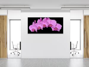 Obraz sklenený kvety fialová orchidea na čiernom pozadí - 30 x 40 cm