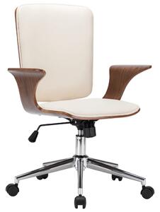Otočná kancelárska stolička krémová umelá koža a ohýbané drevo