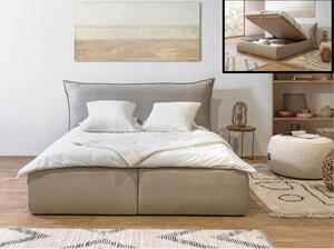 Béžová zamatová čalúnená dvojlôžková posteľ s úložným priestorom s roštom 160x200 cm Jade - Bobochic Paris