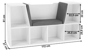 Kondela Detská knižnica s miestom na sedenie, biela/sivá, FERIA