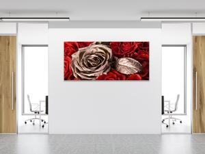 Obraz sklenený kvety zlatá a červená ruža - 50 x 100 cm