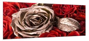 Obraz sklenený kvety zlatá a červená ruža - 50 x 100 cm