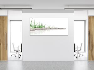 Obraz sklenený tráva a kameň na okraji vody - 30 x 60 cm