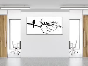 Obraz sklenený silueta vtákov na vetve - 30 x 60 cm