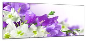 Obraz sklenený kvety bielo fialové zvončeky - 40 x 60 cm