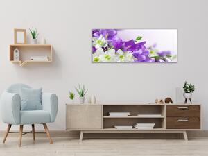 Obraz sklenený kvety bielo fialové zvončeky - 50 x 100 cm