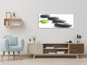 Obraz sklenený zen kameň a lístie - 30 x 60 cm