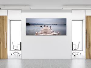Obraz sklenený pohľad cez mólo na loďky - 30 x 60 cm