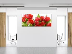 Obraz sklenený červené tulipány - 30 x 60 cm