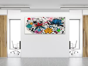 Obraz sklenený maľované abstraktné kvety - 30 x 60 cm