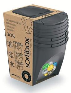 Prosperplast Súprava 3 odpadkových košov SORTIBOX III antracit, objem 3x25L