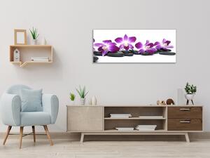 Obraz sklenený kvety fialová orchidea a kameň - 50 x 100 cm