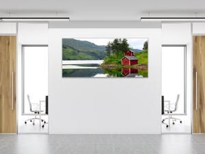 Obraz sklenený dom pri jazere - 30 x 60 cm