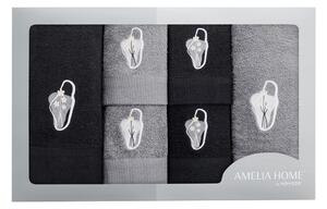FLHF Súprava uterákov s výšivkou Calmo - 6 kusov, čierna/sivá