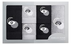 FLHF Súprava uterákov s výšivkou Mona - 6 kusov, čierna/sivá