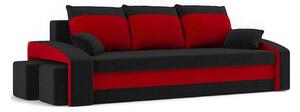 Veľká rozkladacia pohovka HEWLET s taburetkami model 2 Čierna/červená