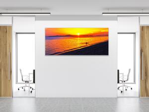 Obraz sklenený zlatý západ slnka pri mori - 50 x 100 cm