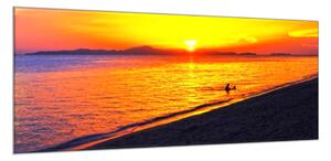Obraz sklenený zlatý západ slnka pri mori - 40 x 60 cm