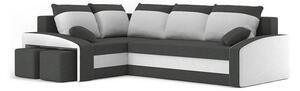 Rozkladacia rohová sedacia súprava GRANDE s taburetkami model 2 Pravá Čierna/biela