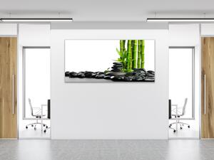 Obraz sklenený bambus a čierne zen kamene - 65 x 110 cm