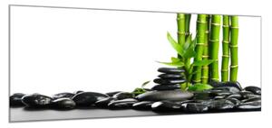 Obraz sklenený bambus a čierne zen kamene - 40 x 60 cm