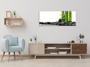 Obraz sklenený bambus a čierne zen kamene - 30 x 60 cm