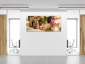 Obraz sklenený múr domu s kvetinami - 30 x 60 cm