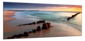 Obraz sklenený východ slnka na pláži - 50 x 100 cm