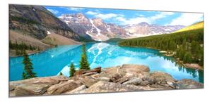 Obraz sklenený morénové jazero medzi horami - 50 x 100 cm