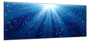 Obraz sklenený modré svetelné lúče - 34 x 72 cm