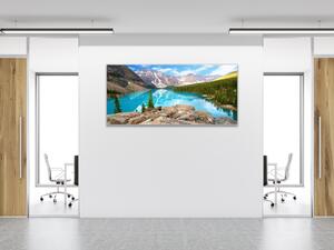 Obraz sklenený morénové jazero medzi horami - 30 x 60 cm