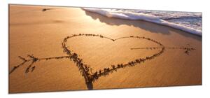 Obraz sklenený srdca v piesku - 30 x 60 cm