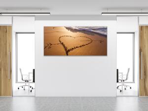 Obraz sklenený srdca v piesku - 50 x 100 cm