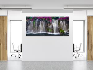 Obraz sklenený vodopády a rozkvitnuté kvety - 30 x 60 cm