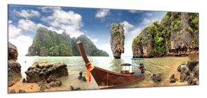 Obraz sklenený loď pri ostrove Thajsko - 34 x 72 cm