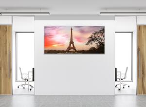 Obraz sklenený Eiffelova veža v západu slnka - 50 x 100 cm