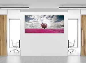 Obraz sklenený strom v levanduľovom poli - 30 x 60 cm