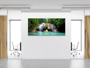 Obraz sklenený vodopád pri rieke - 50 x 100 cm