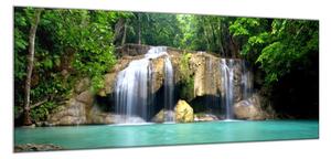 Obraz sklenený vodopád pri rieke - 40 x 60 cm