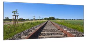 Obraz sklenený železničná trať medzi poľami - 34 x 72 cm