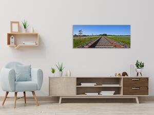 Obraz sklenený železničná trať medzi poľami - 50 x 100 cm