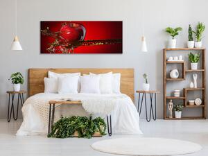 Obraz sklenený červené jablko vo vode - 34 x 72 cm