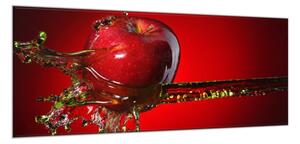 Obraz sklenený červené jablko vo vode - 34 x 72 cm