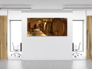 Obraz sklenený sudy vína v pivnici - 50 x 100 cm