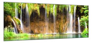 Obraz sklenený vodopád v lese - 40 x 60 cm